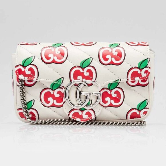 Gucci Red/White Quilted Leather GG Marmont Valentine's Day Super Mini Bag - Picture 1 of 10